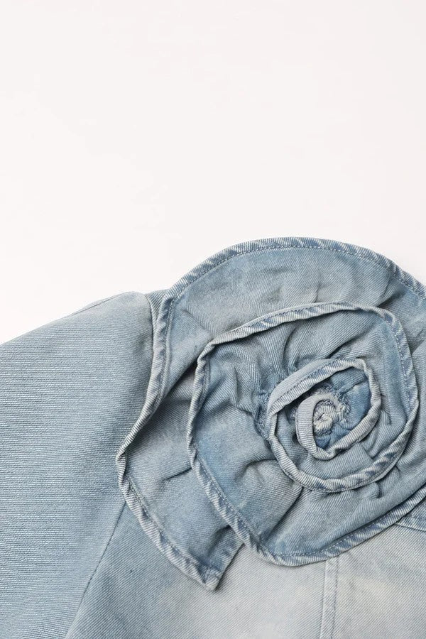 Cropped Denim Jacket with Flowers