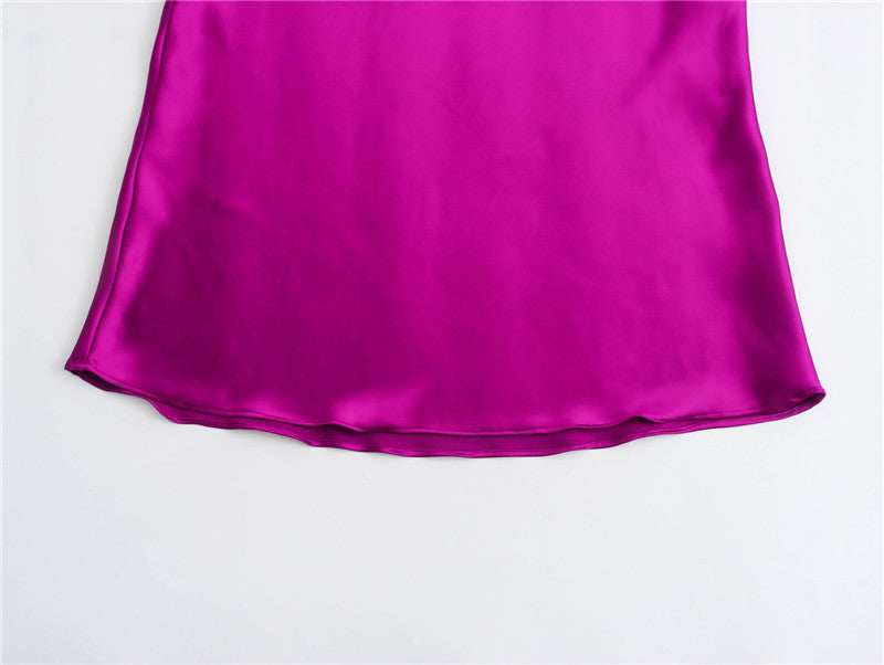 Round Neck Silk Satin  Waist Dress