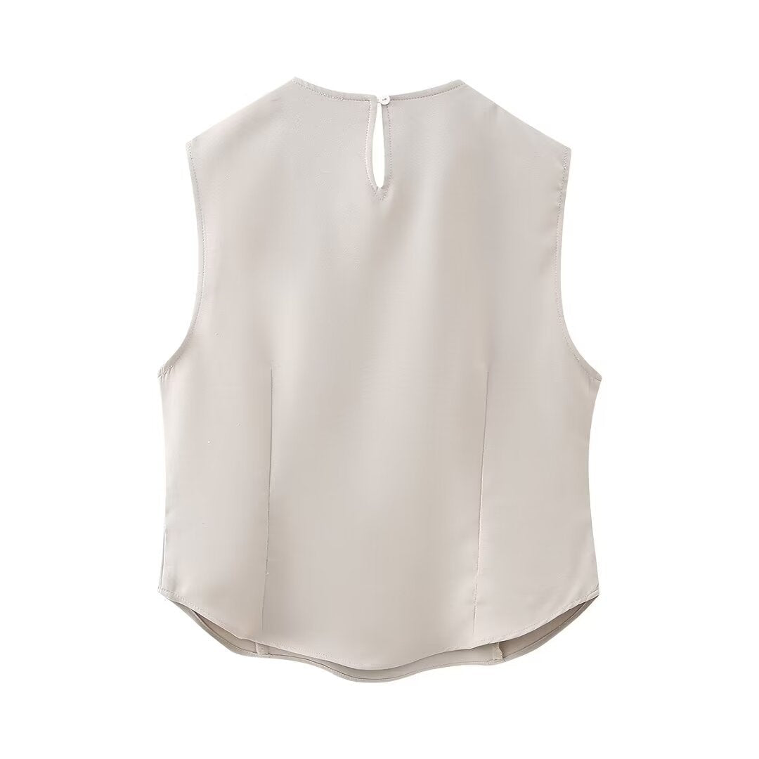 Round neck slim sleeveless vest + skirt suit