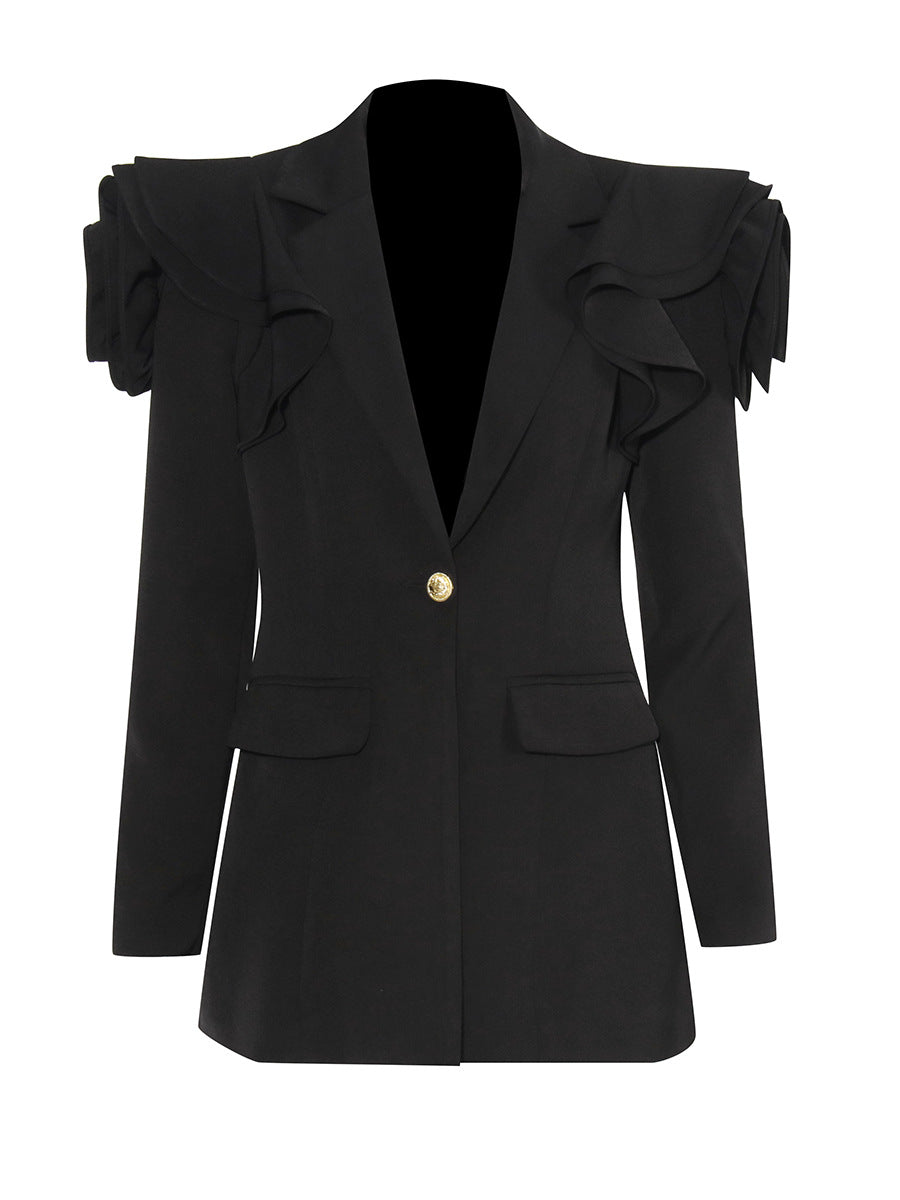V-neck one-button waist slim blazer