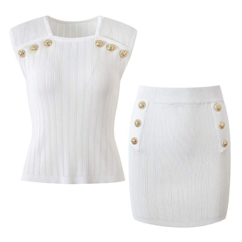 Fit slim knit skirt set