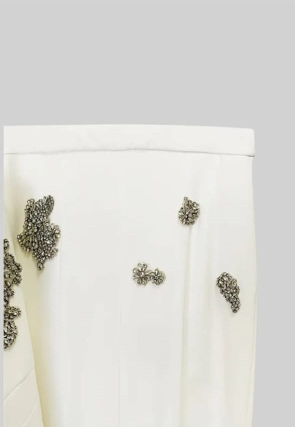 Refined Floral Embellished Pantsuit - White