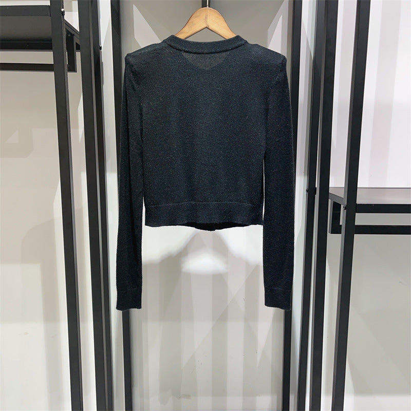 Button Decoration Round Neck Shoulder Blazer