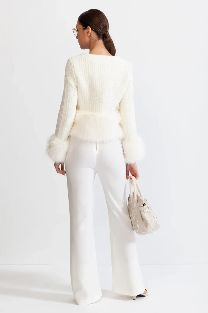 Faux Fur Coat with Wool Blend - White