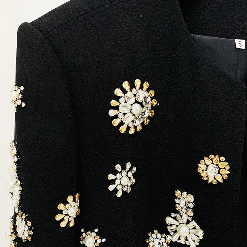 Crew neck heavy industry beaded cropped jacket