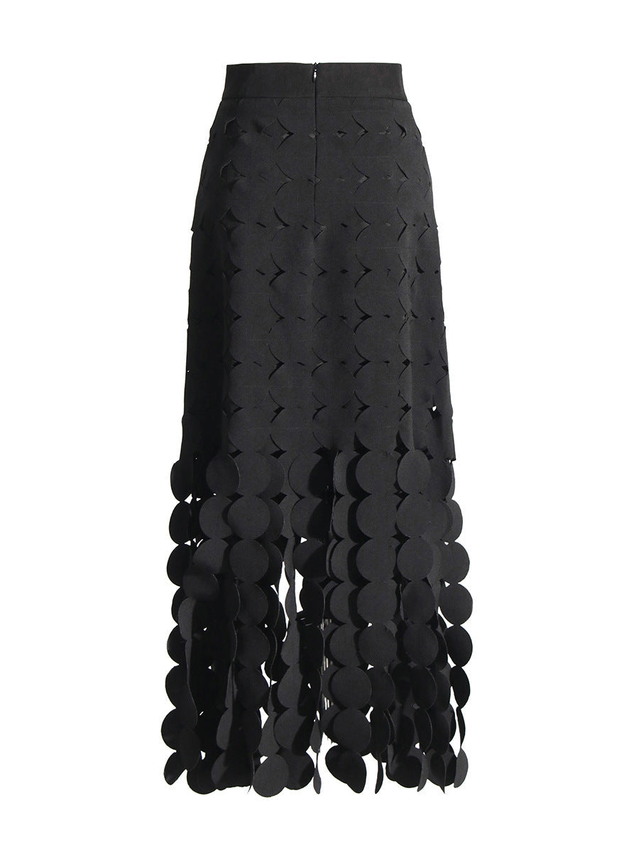 Spliced round tassel long skirt