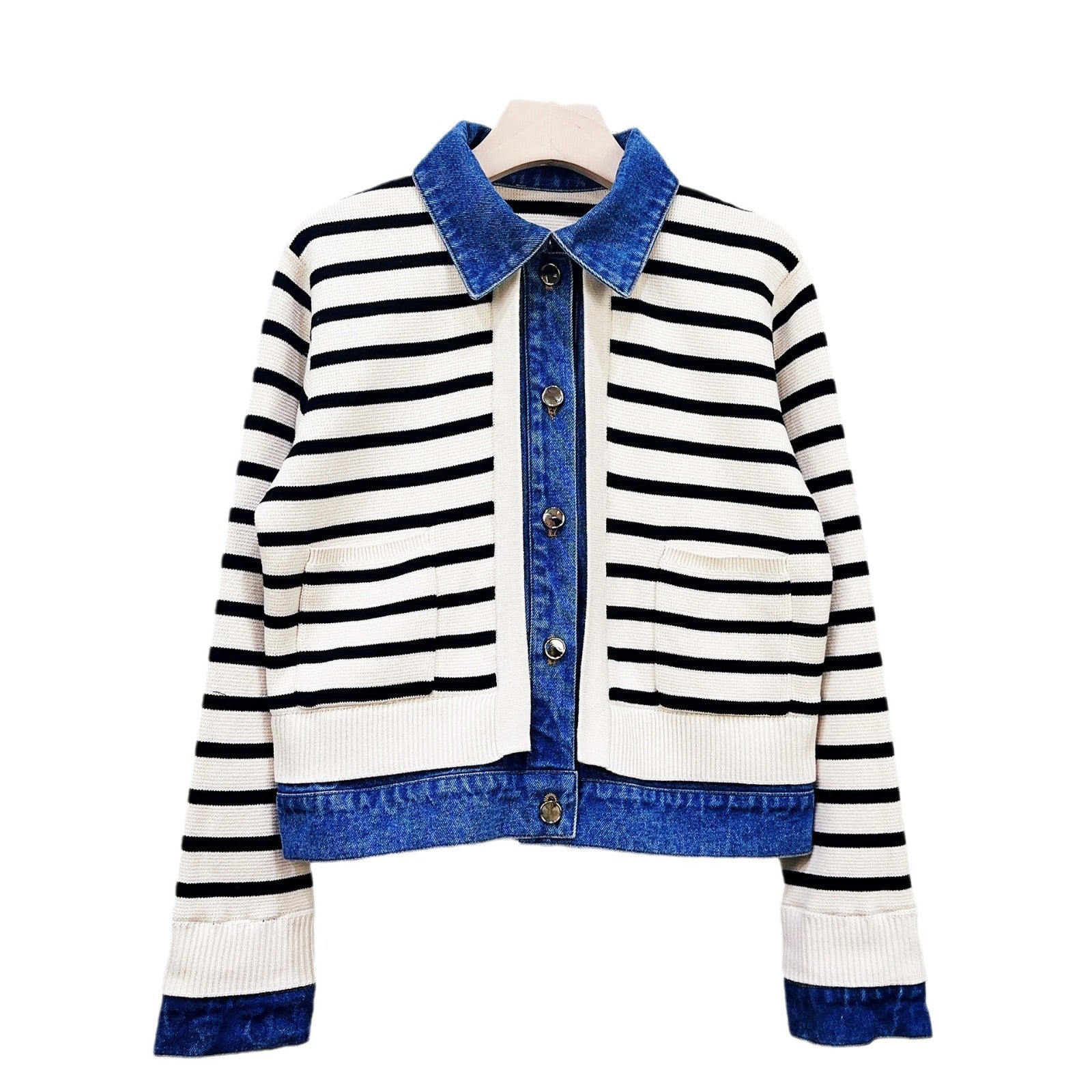 Two piece denim striped jacket