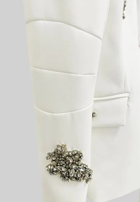 Refined Floral Embellished Pantsuit - White