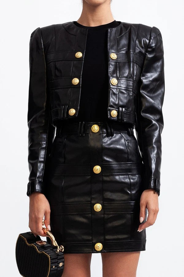 Vegan Leather Co-ord with Golden Buttons