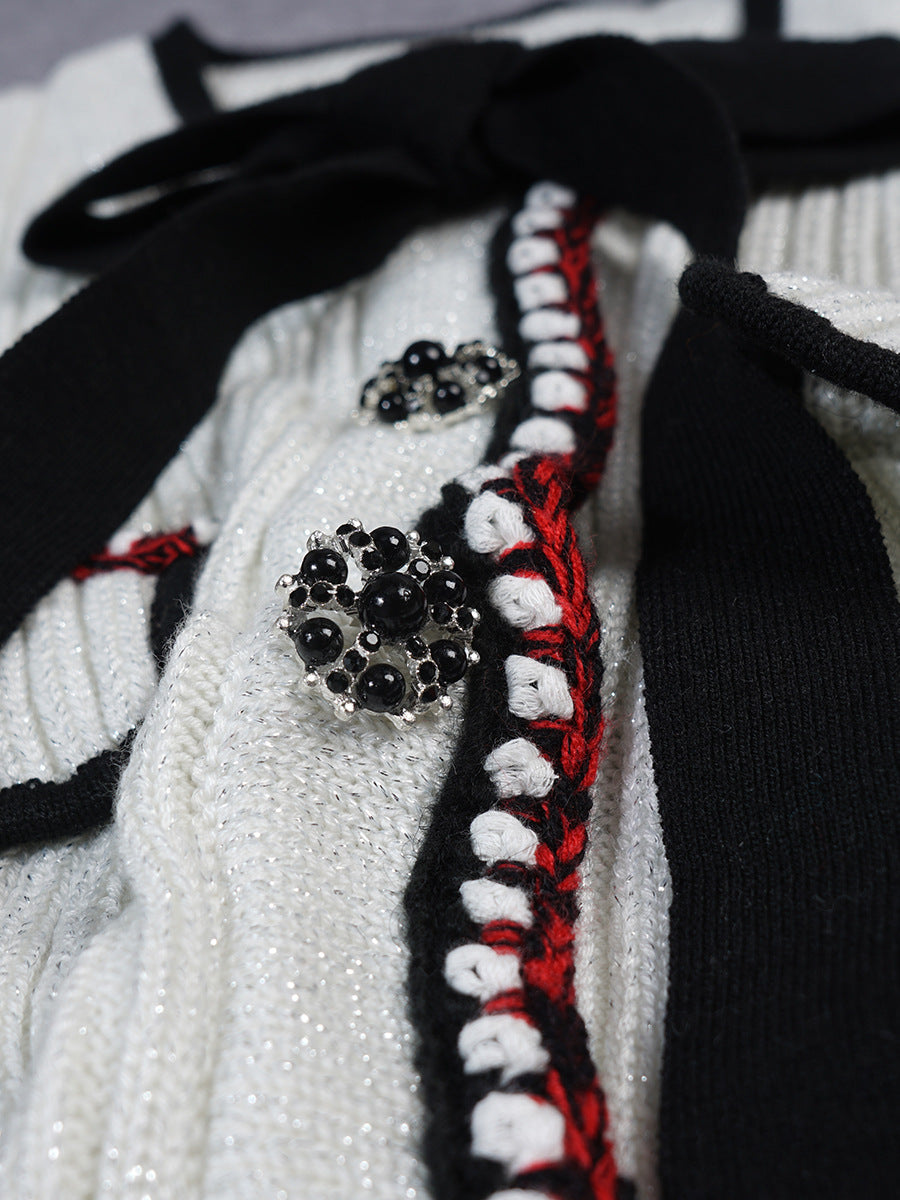 Genevieve Embellished Knit Bow-Tie Mini Dress - White