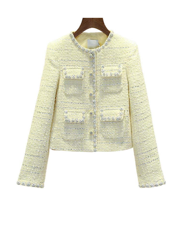 Diamond pocket check tweed coat
