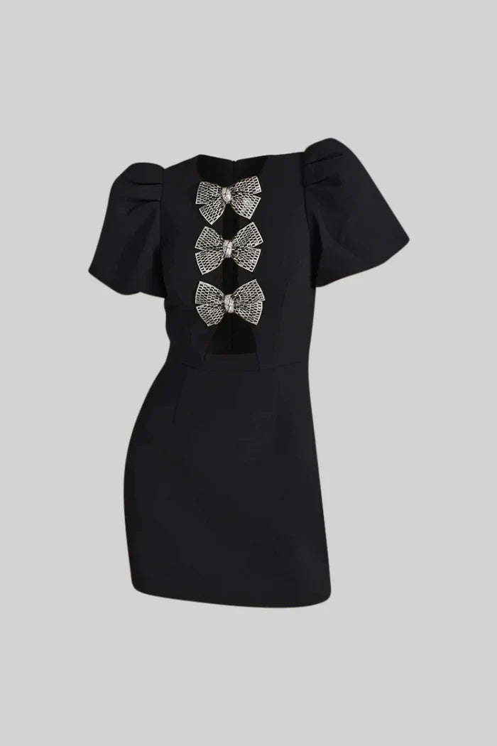 CLASSIC MINI DRESS WITH BOWS - BLACK