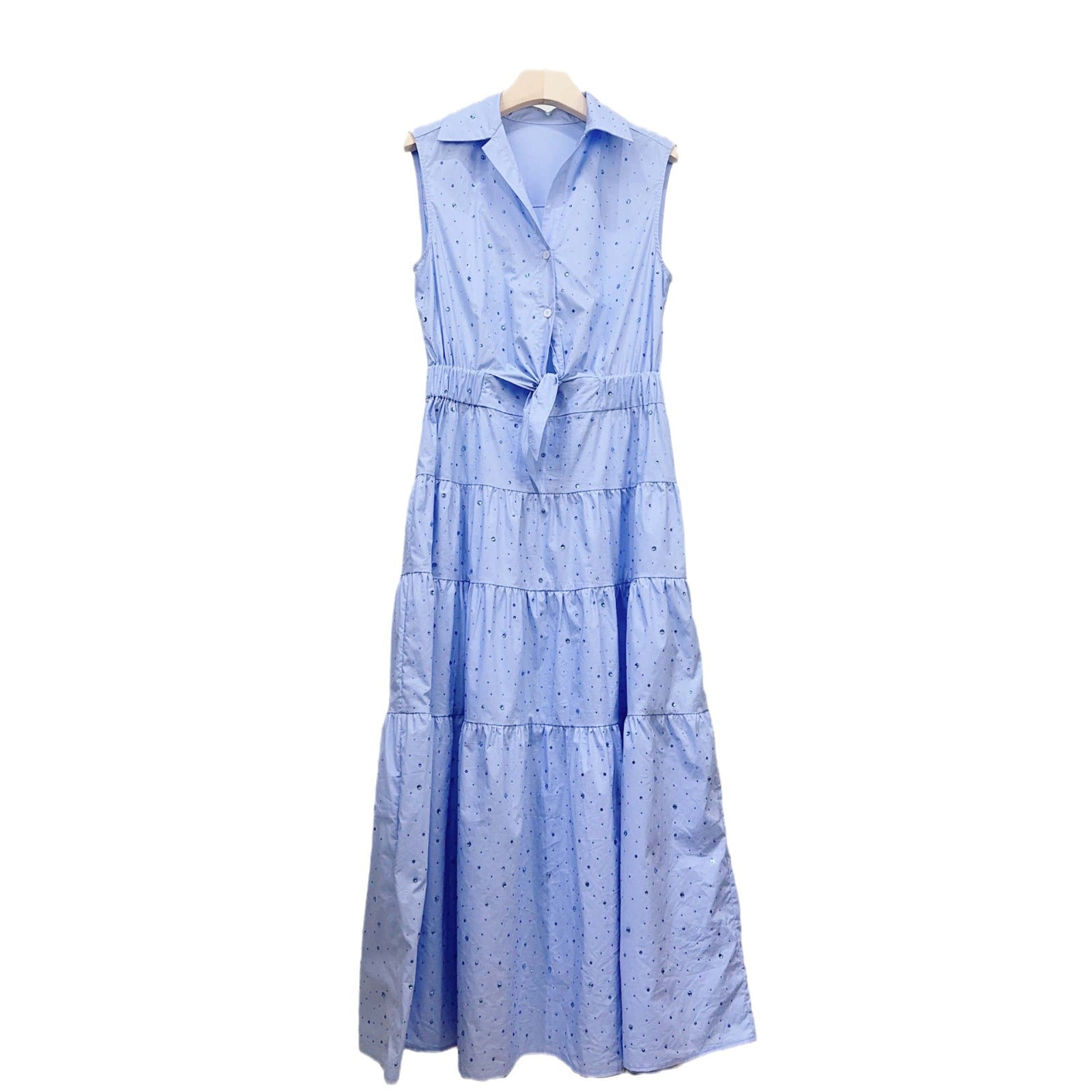 Sleeveless Tie Cutout Sky Blue Maxi Dress