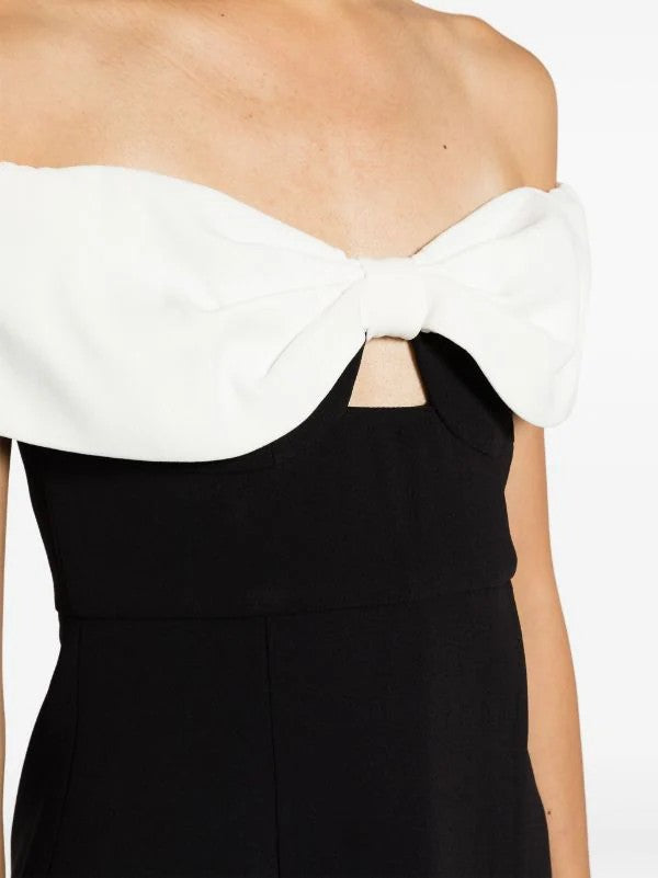 Self-Portrait bow-trim off-shoudler minidress