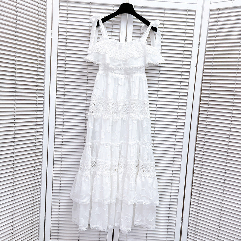 Arabella Embroidered Lace Tiered Maxi Dress - White