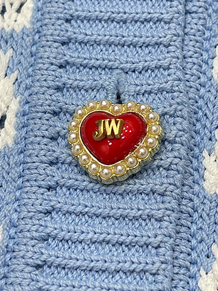 Navy collar striped knitted cardigan