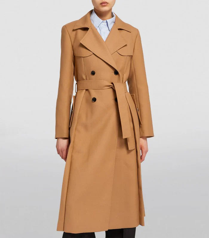 SANDRO Wool-Blend Trench Coat - Brown