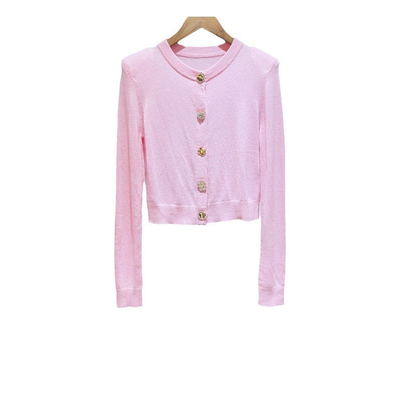 Button Decoration Round Neck Shoulder Blazer