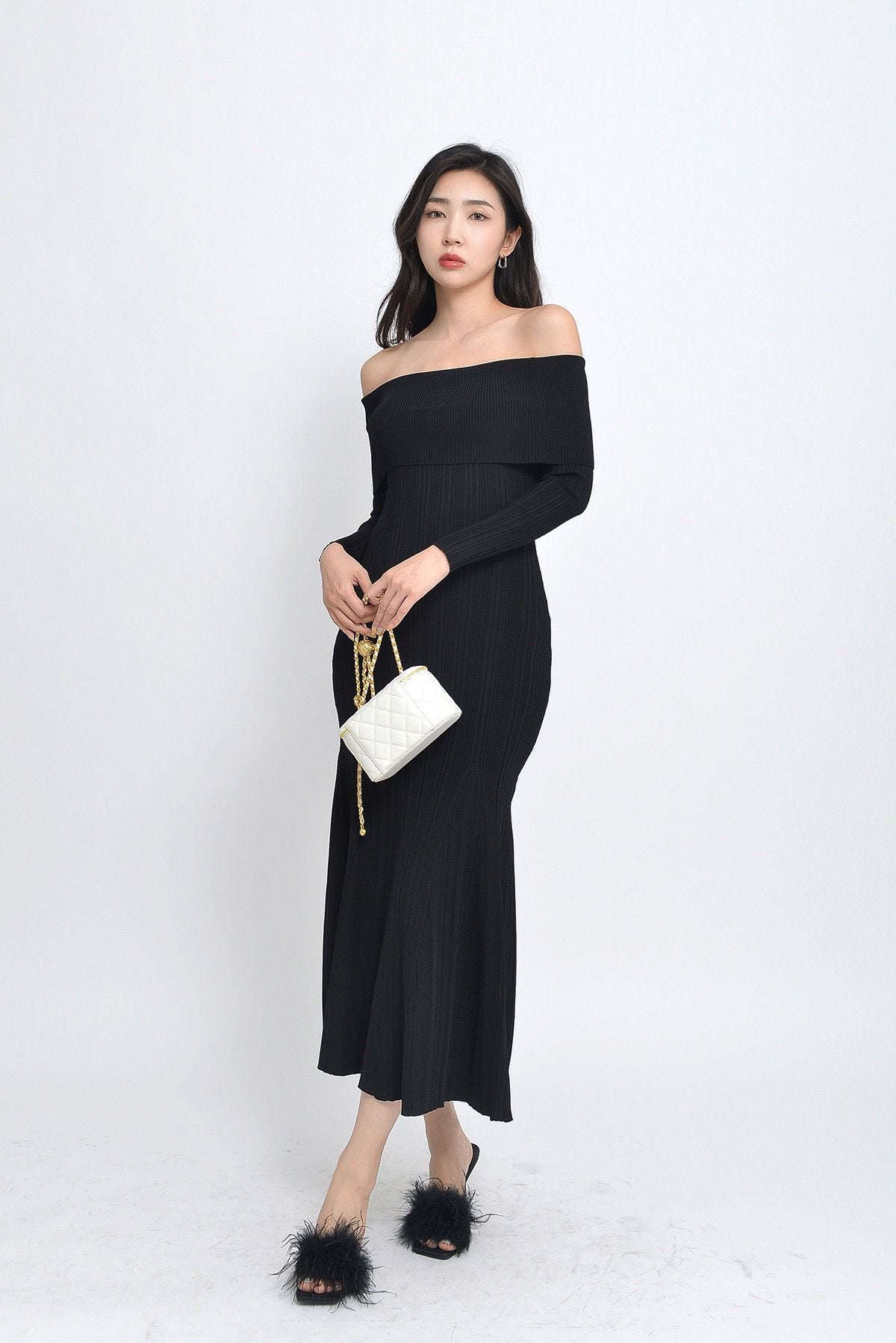 Self-portrait Rib knit viscose maxi dress