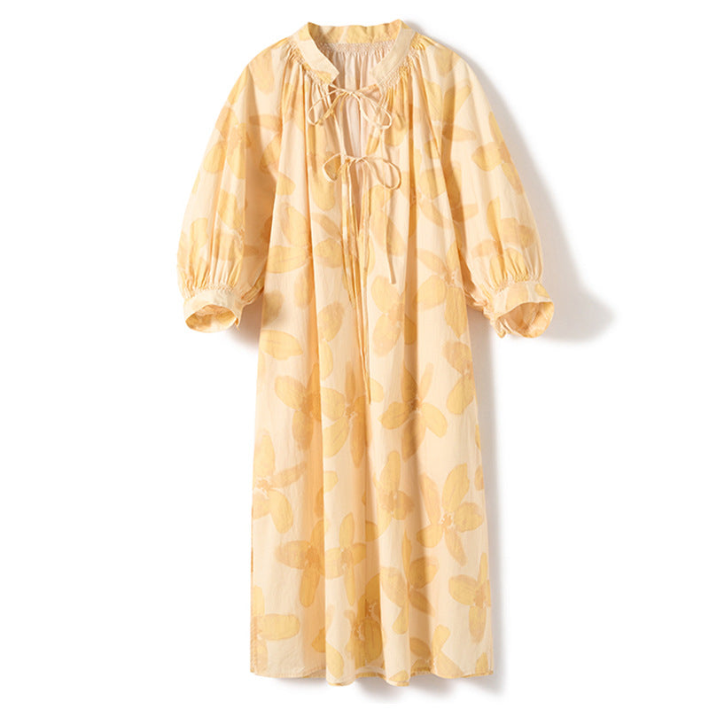 Lace-up women's printed dress