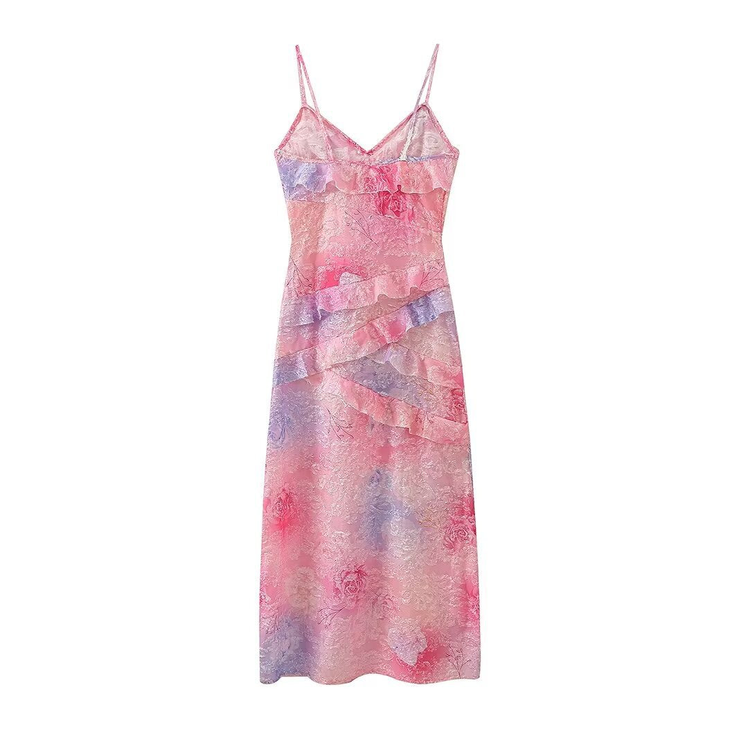 Zar Ruffle Trim Slim Slip Dress