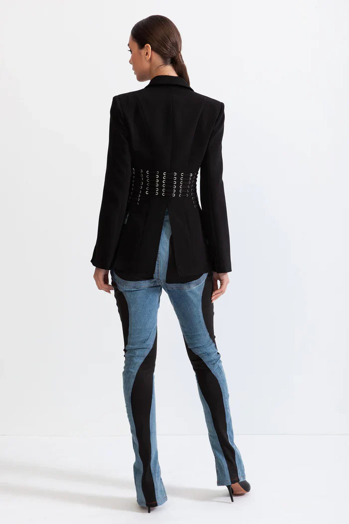 Corset jacket with fringe details - Black Sale price