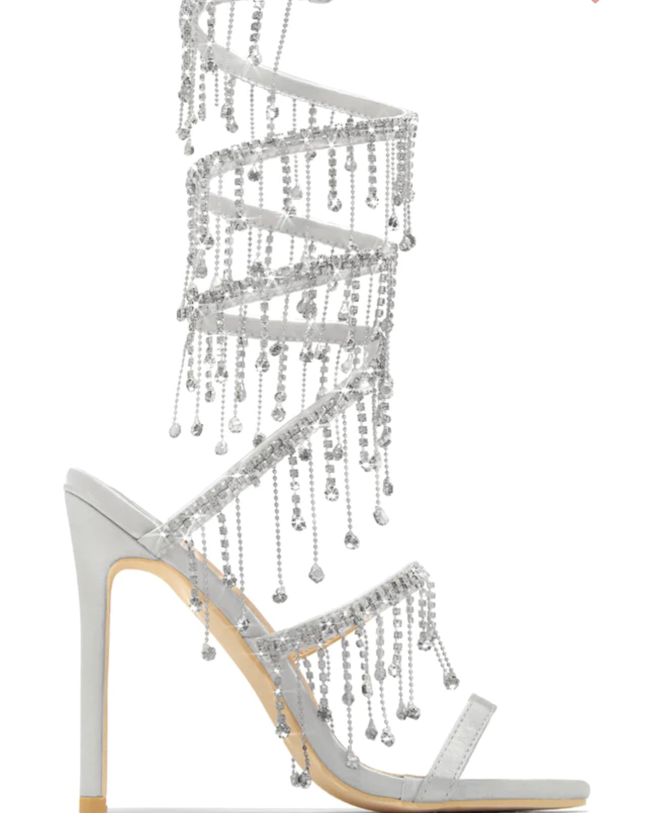MARIAH EMBELLISHED AROUND THE ANKLE COIL HEELS - SILVER