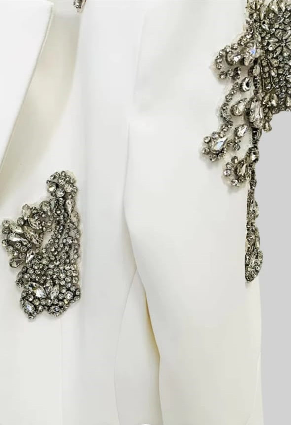 Refined Floral Embellished Pantsuit - White