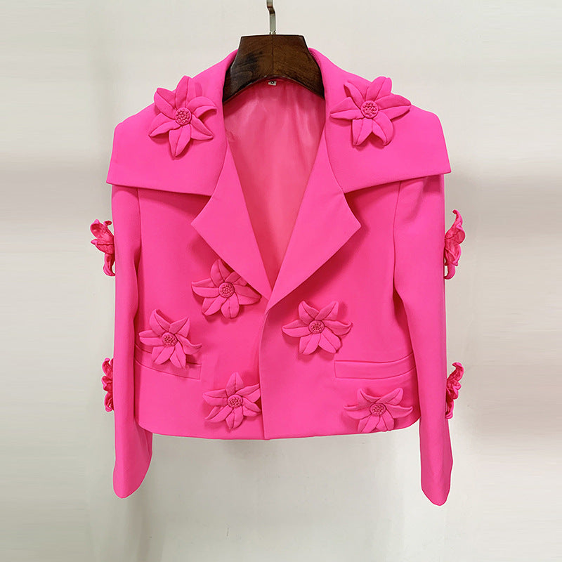 Three-dimensional flower decoration short blazer