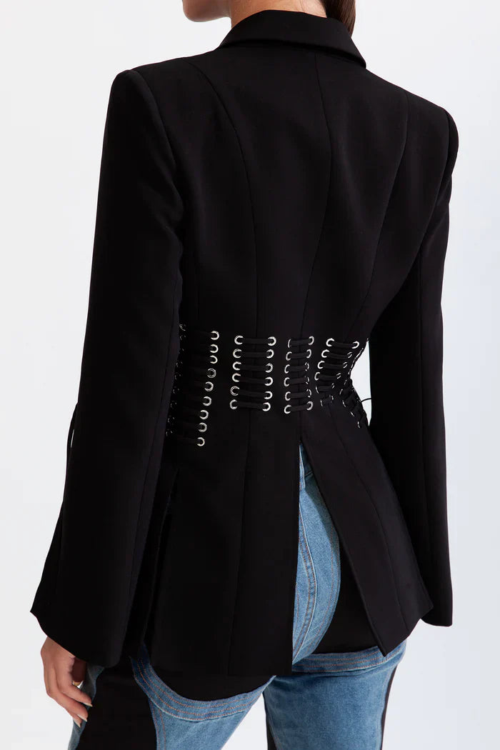 Corset jacket with fringe details - Black Sale price