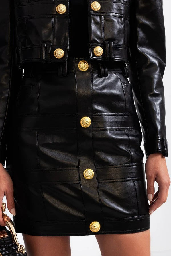 Vegan Leather Co-ord with Golden Buttons