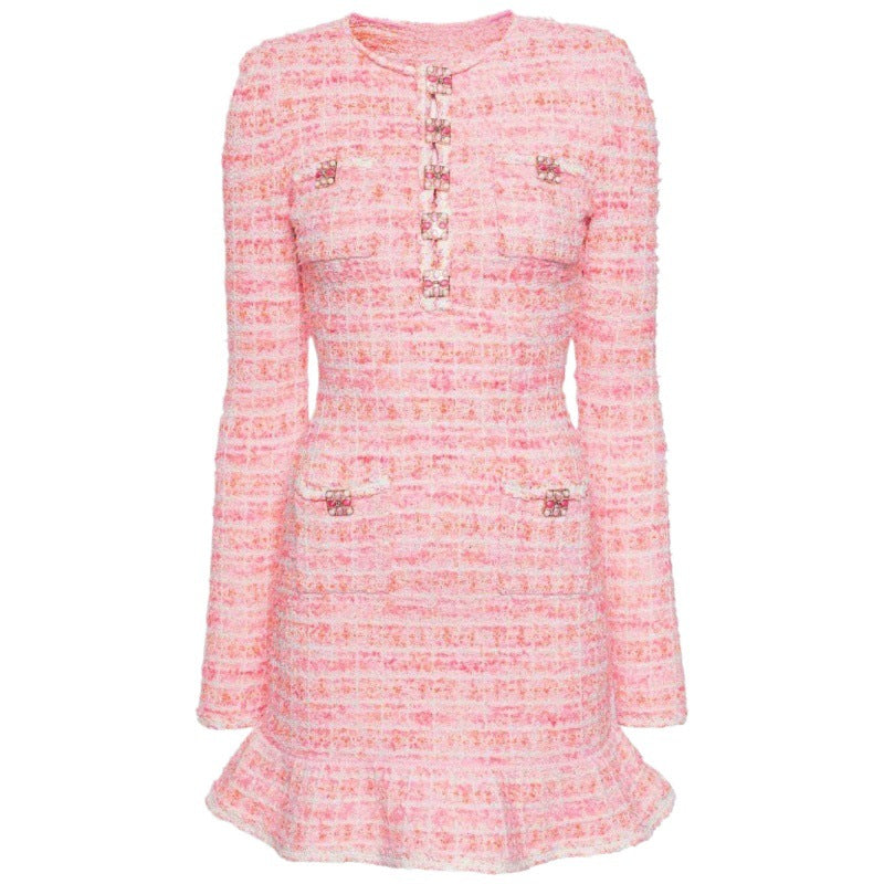 Sweet knit crew neck long sleeve dress