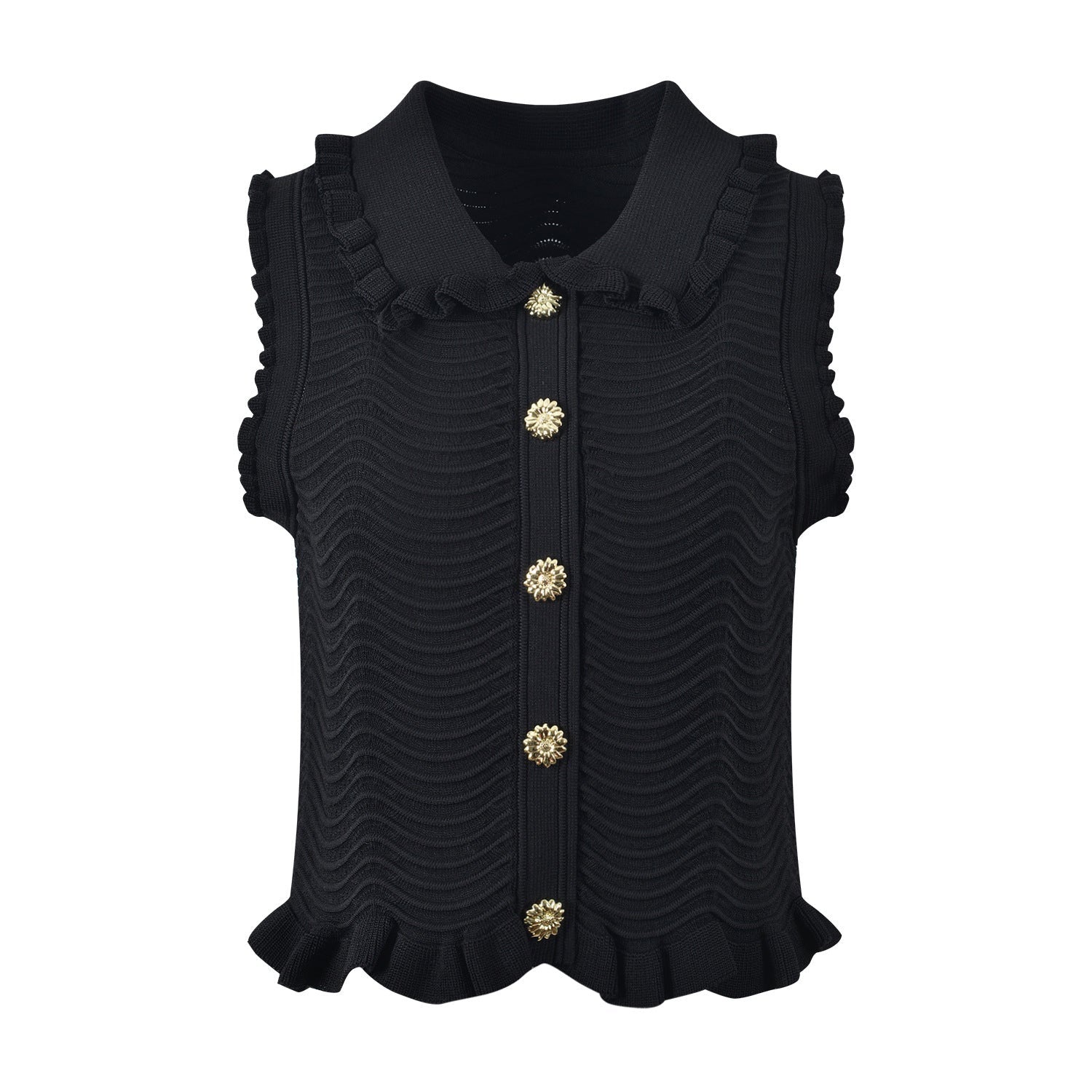 Polo neck black knitted vest vest + skirt age reduction suit