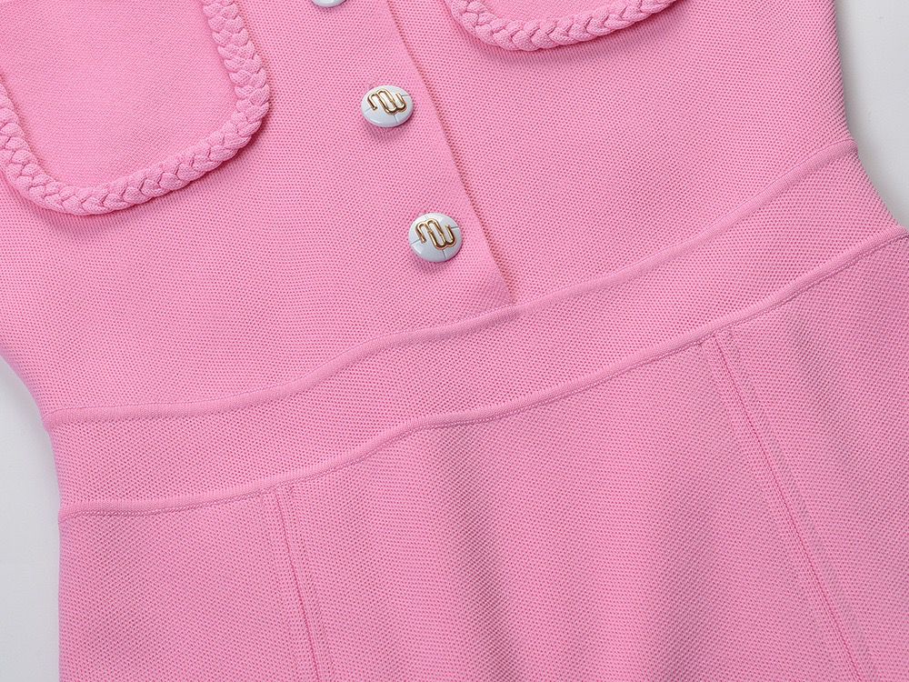 Summer new pink short-sleeved sweet age-reducing lapel dress