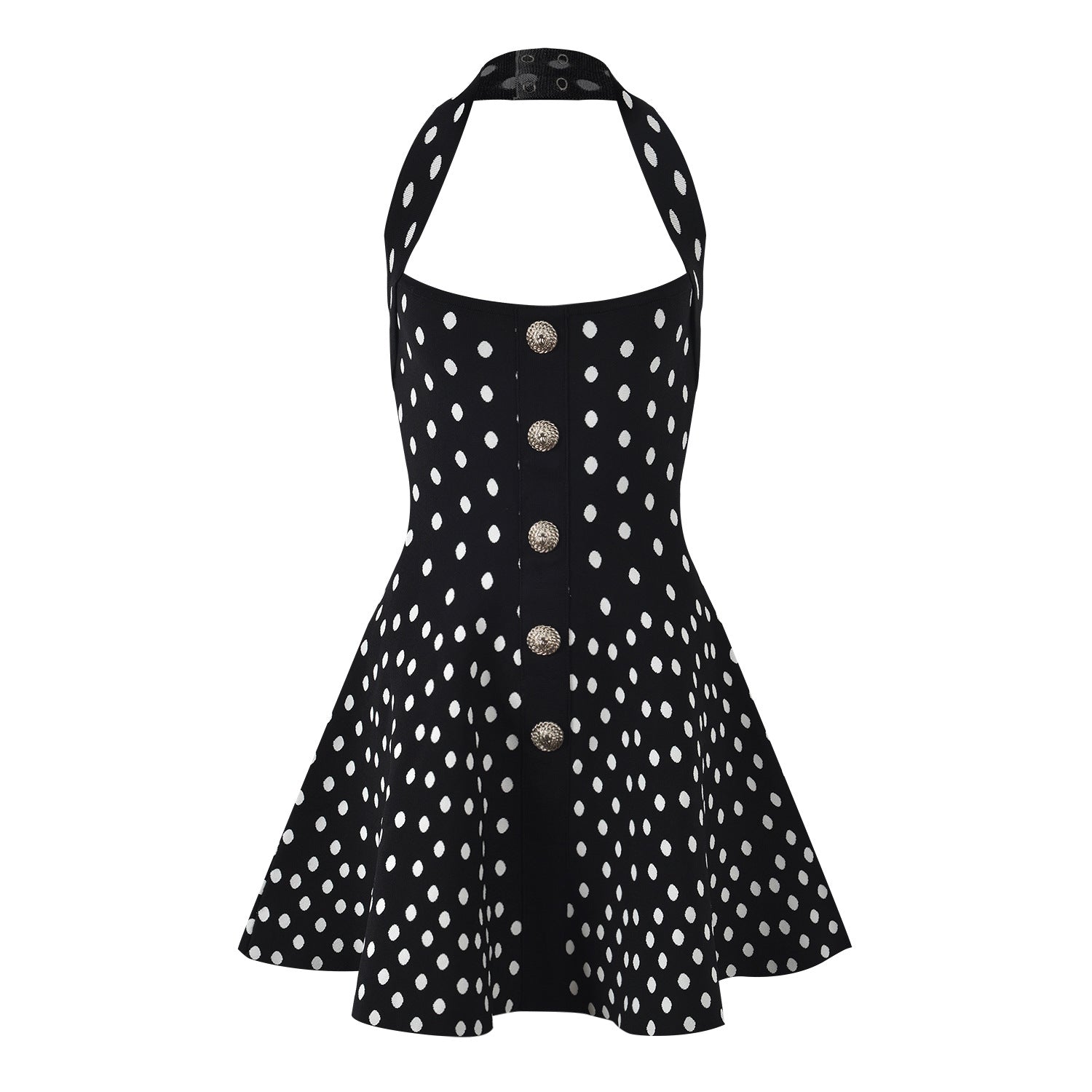 Dotted backless halterneck dress