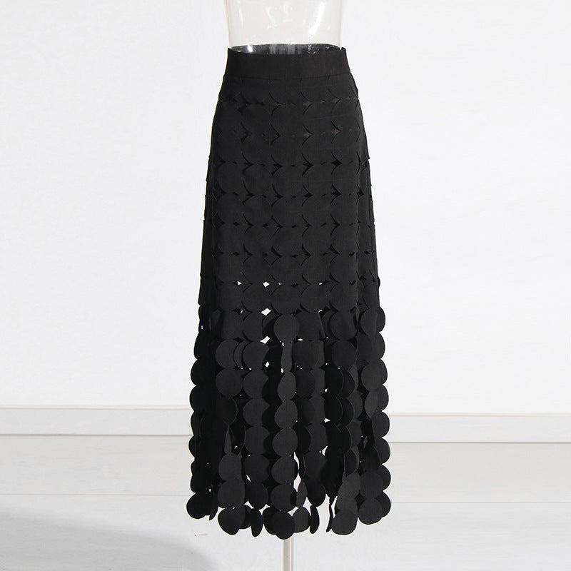 Spliced round tassel long skirt