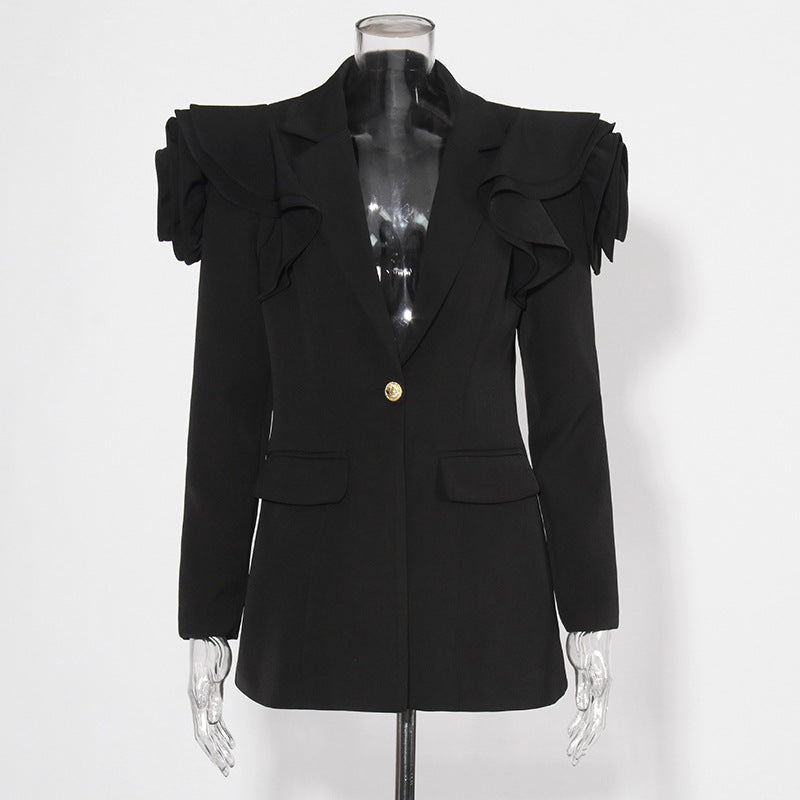 V-neck one-button waist slim blazer