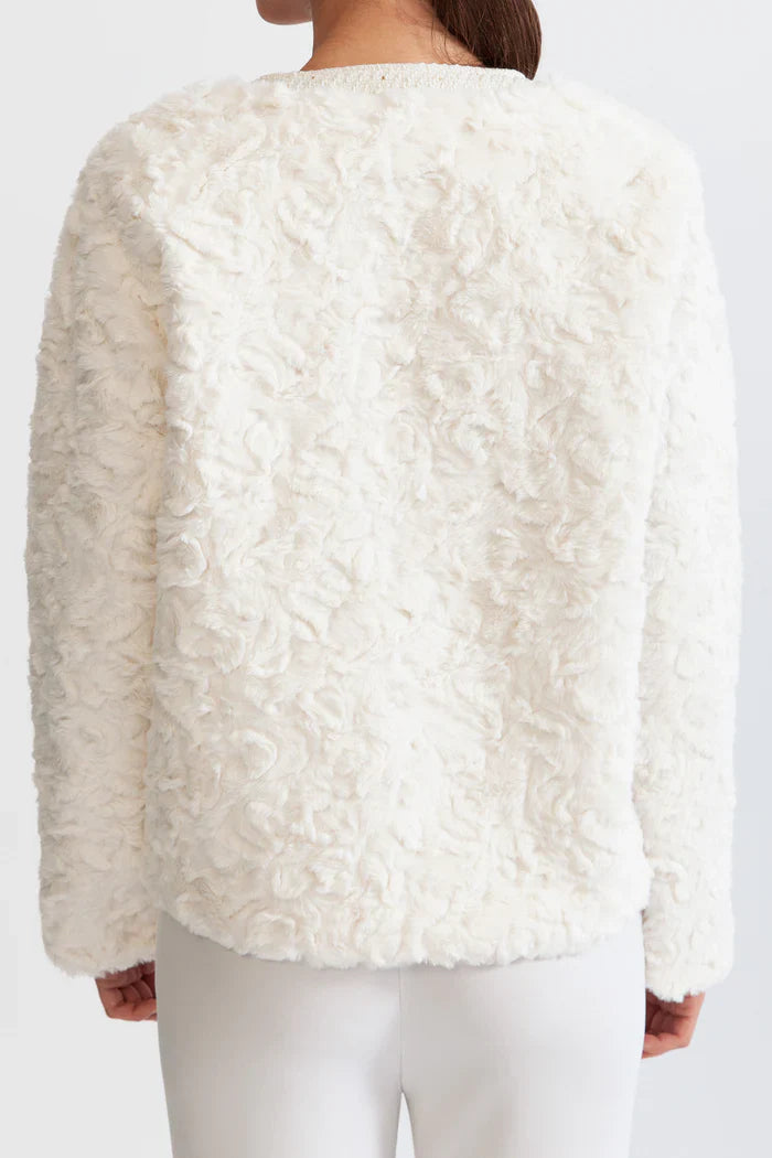 Fluffy Jacket with Gold Buttons - White