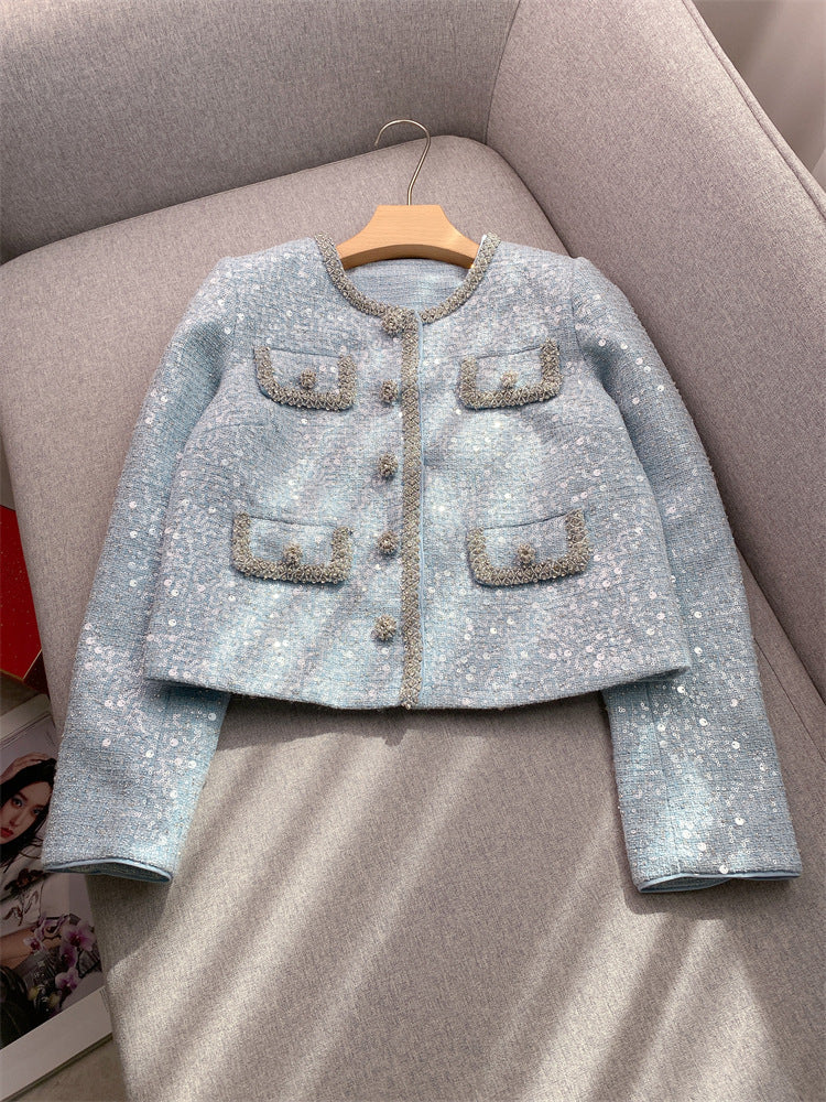 Diamond trimmed tweed jacket + skirt small fragrance suit