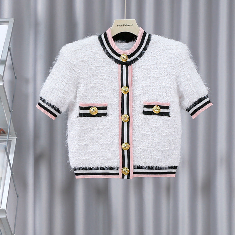 Vivienne Embellished Textured Tweed Mini Skirt Set - White