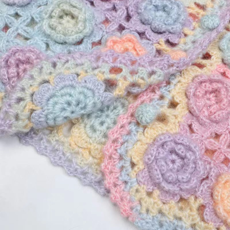 Handmade rainbow rose hollow crochet coat