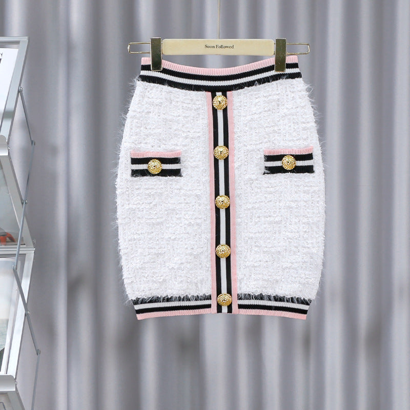 Vivienne Embellished Textured Tweed Mini Skirt Set - White