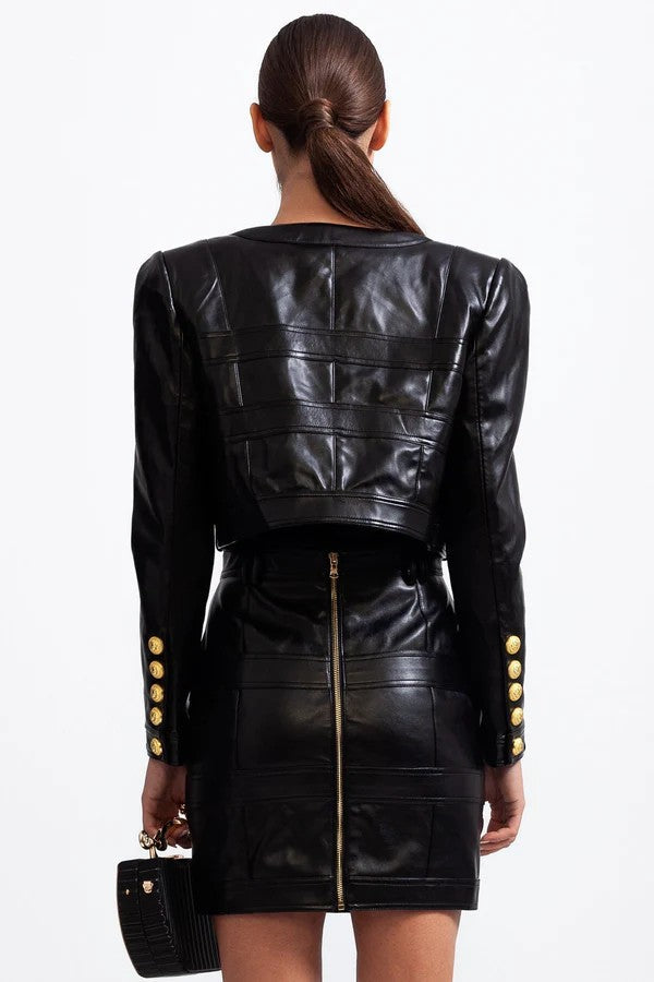 Vegan Leather Co-ord with Golden Buttons