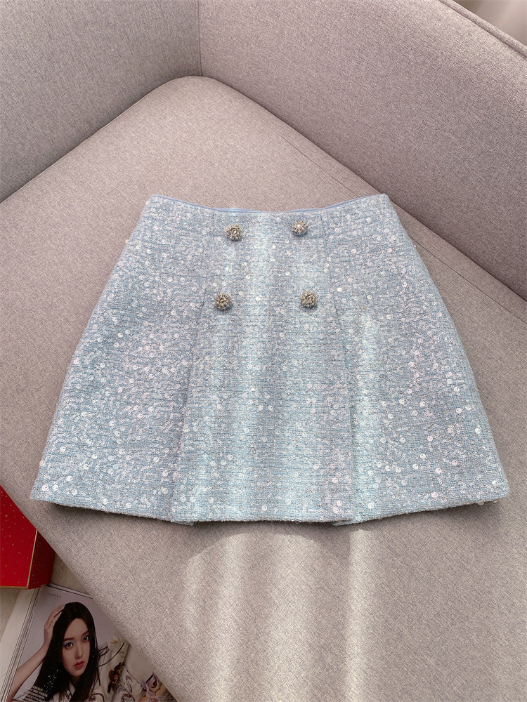 Diamond trimmed tweed jacket + skirt small fragrance suit
