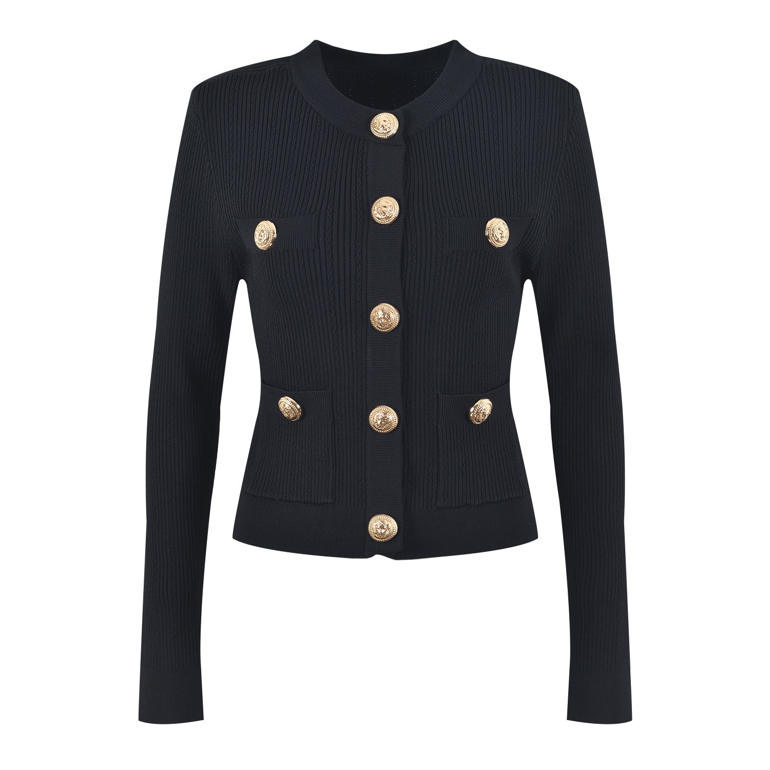 Halterneck waist slim knitted vest skirt gold button cardigan set