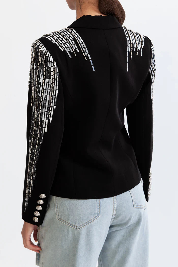 Rhinestone Double Breast Suit - Black