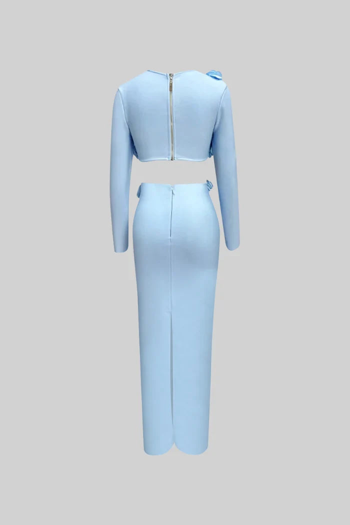 Two Piece Flower Detail Top and Maxi Skirt