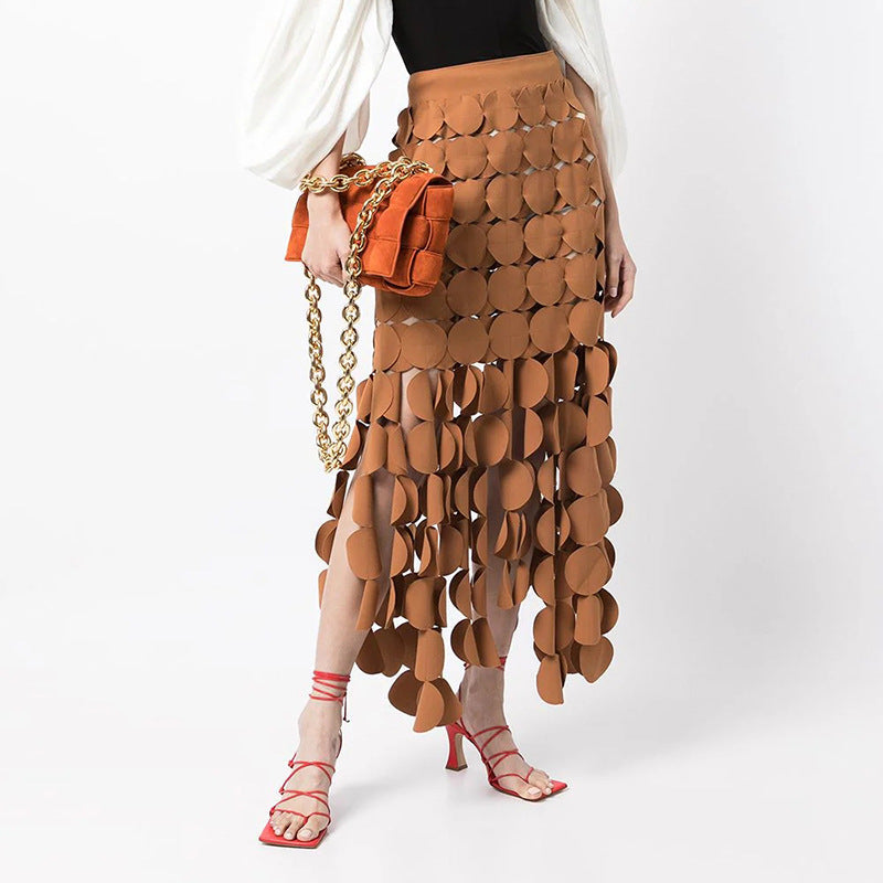Spliced round tassel long skirt