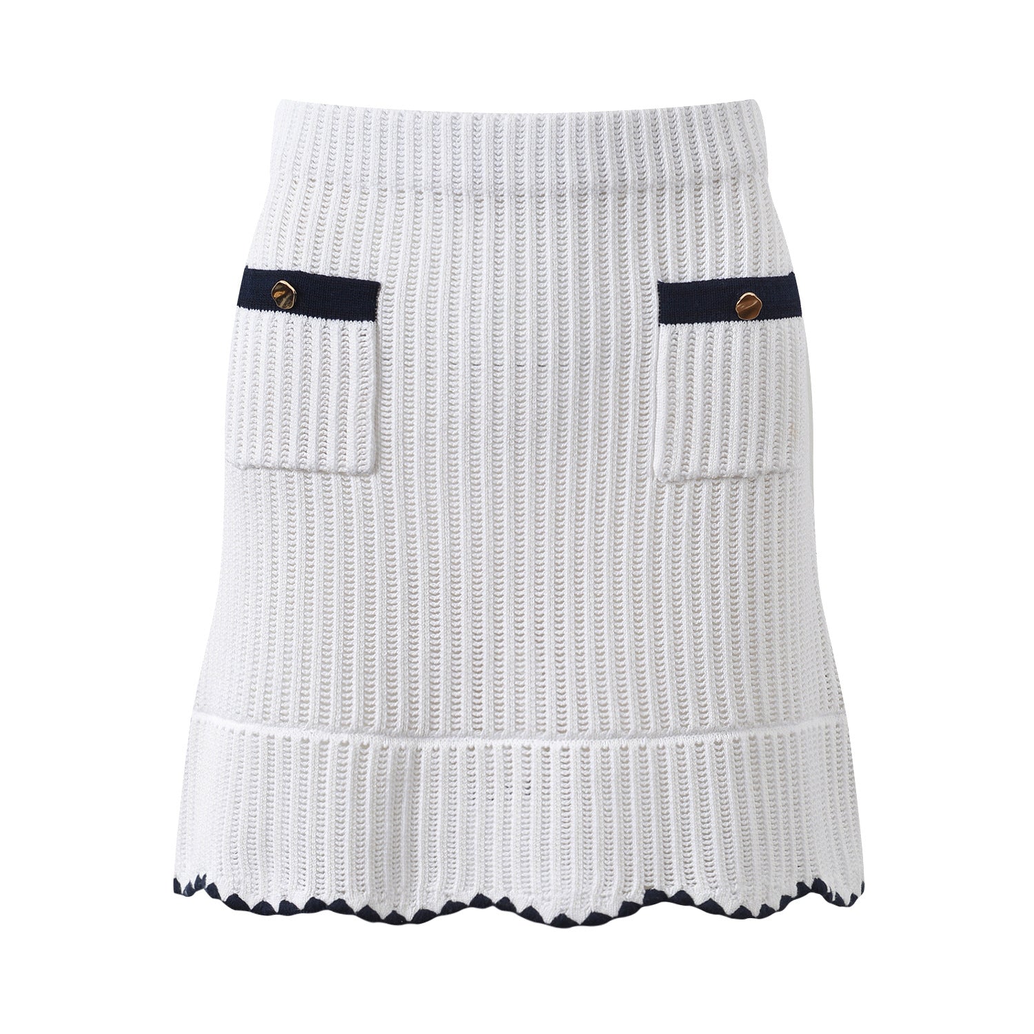 Hand-hooked ruffle lapel, single-breasted knitted  skirt