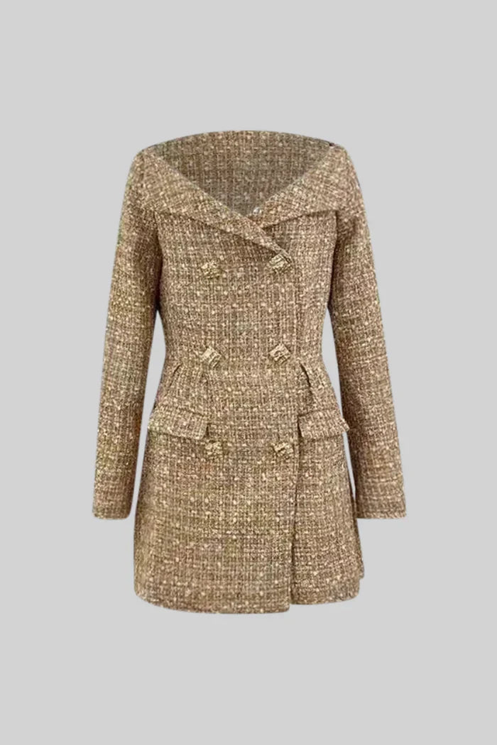 TWEED DRESS WITH MASSIVE GOLD BUTTONS - BEIGE